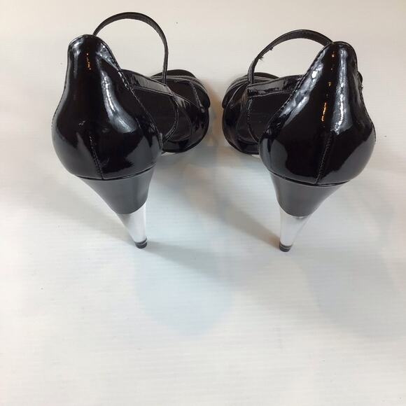 Betsey Johnson Fayruz Open Toe Black Patent Leather Lucite Heels Women's 9M - Picture 7 of 9